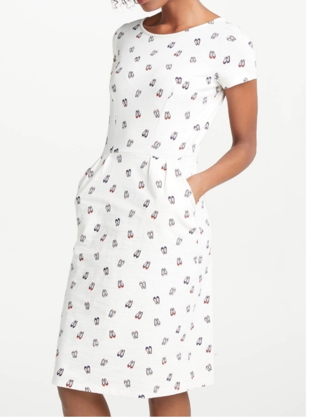 Boden Phoebe Cream Ballet Flat Shoe Print Round Neck Short Sleeve Knit Dress 6